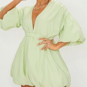 Puff Sleeve Puffbal Hem Shift Dress by Pretty Little Thing.